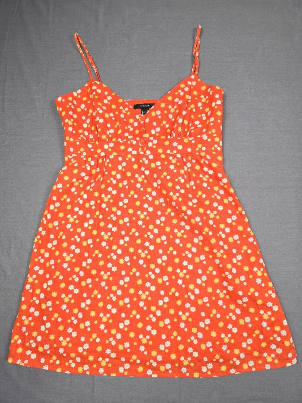 Forever 21 Large Orange Floral Sleeveless Mini Dress With Adjustable Straps